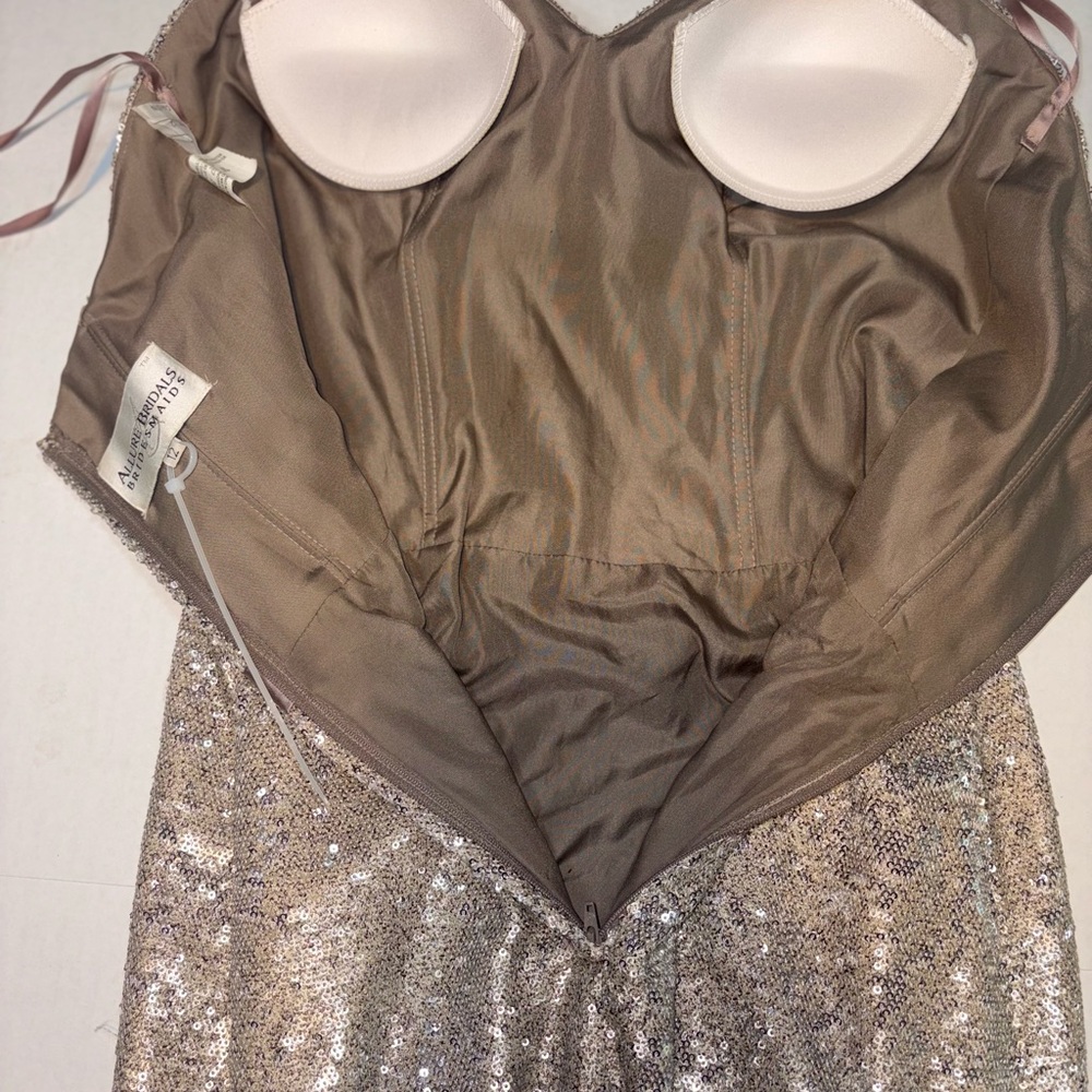 Allure Bridals Sequined Column Champagne Sheath Dress 12 large - Picture 13 of 13
